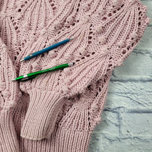 Vintage 3D Open Knit Pink Cotton Sweater Metropolis by Catharine Lover sz Large - Picture 14 of 14